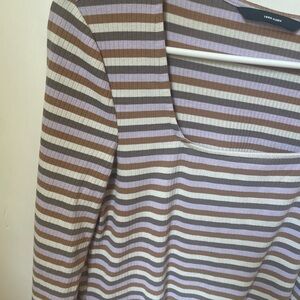 Vero Moda Ribbed Square Neck Stripe Top in Lavender, Brown & Cream